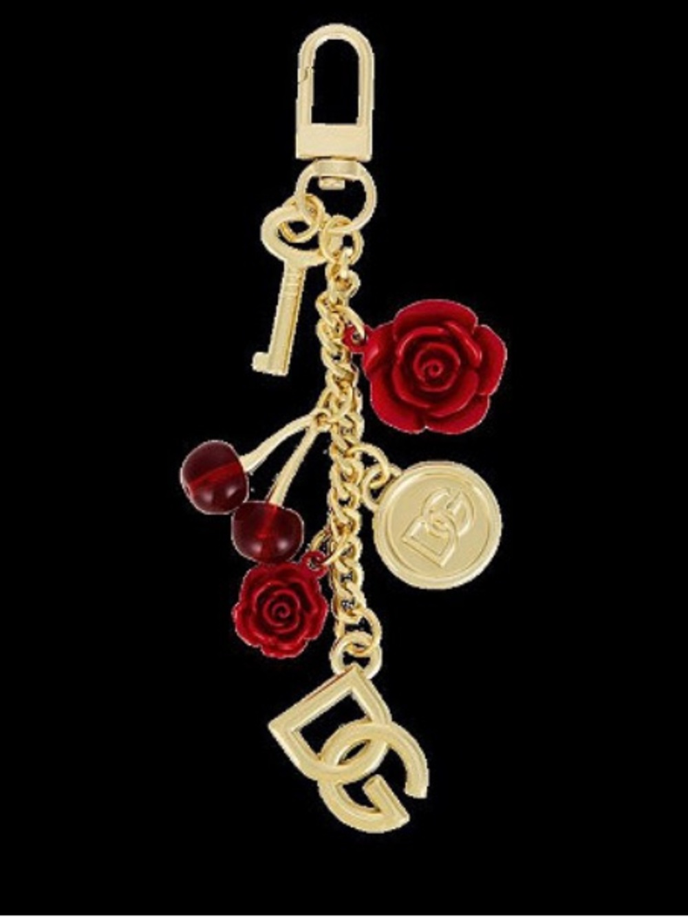 Authentic Dolce & Gabbana Gold and Red DG Floral Logo Bag Charm Keyring Keychain